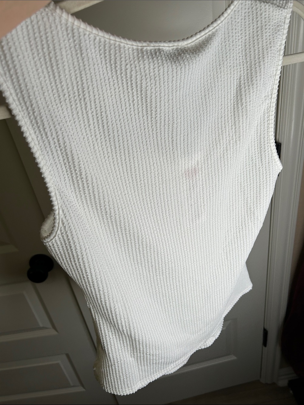 White Ribbed Button Front Tank Top - Picture 3 of 3